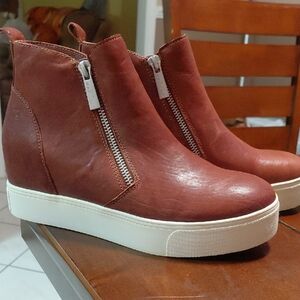 J/SLIDES Brown Leather Wedge Sneakers